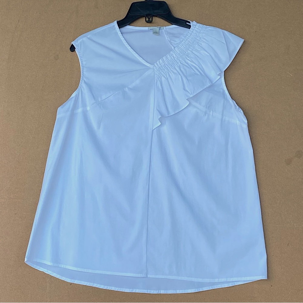 HALOGEN Nordstrom Gathered Ruffle Top Blouse Asymmetrical Sleeveless Cotton S